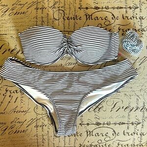 Victoria’s Secret Black & White Stripe Runched Bandeau Bikini 34B/M